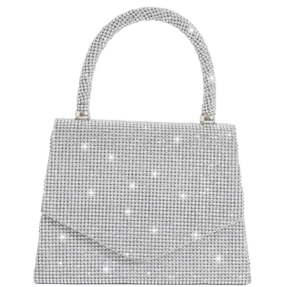 Rhinestone crossbody silver glitter purse with magnet snap closure